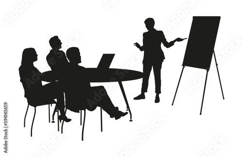 Business presentation at meeting in office silhouette.