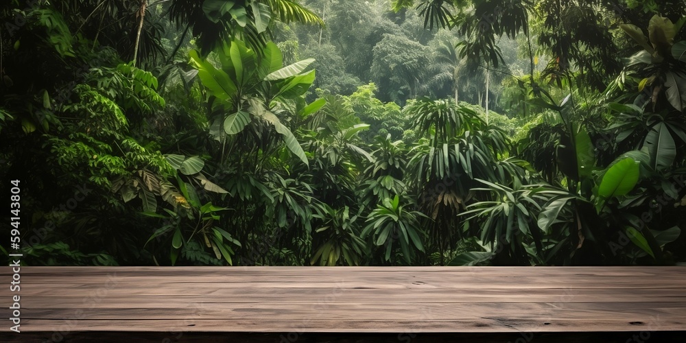 Empty Rustic Dark Wooden Table Top For Product Display, Forest Background, Generative AI Empty Rustic Dark Wooden Table Top For Product Display, Forest Background, Generative AI