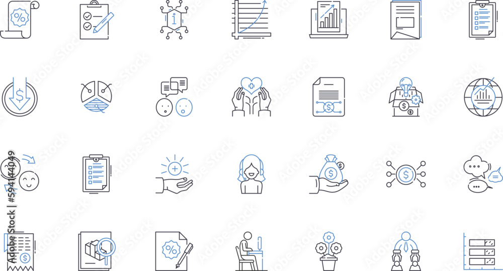 Review inspection line icons collection. Analysis, Evaluation, Scrutiny, Critique, Appraisal, Examination, Assessment vector and linear illustration. Audit,Survey,Feedback outline signs set