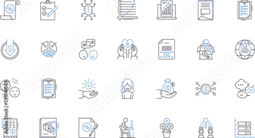 Review inspection line icons collection. Analysis, Evaluation, Scrutiny, Critique, Appraisal, Examination, Assessment vector and linear illustration. Audit,Survey,Feedback outline signs set