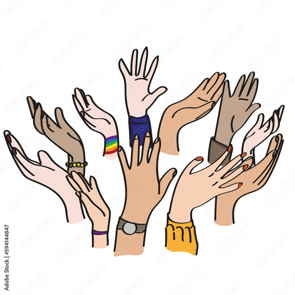 Fototapeta premium Drawing hands up international illustration