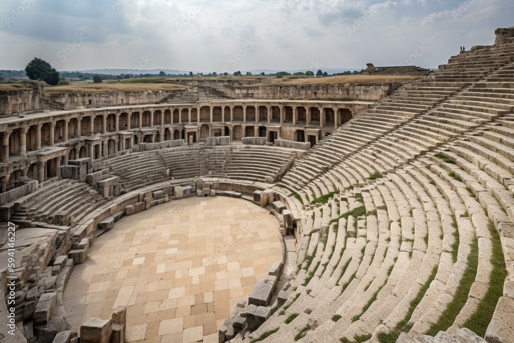 colosseum in ancient city of hierapolis, pamukkale, ancient greek theater. Generative AI