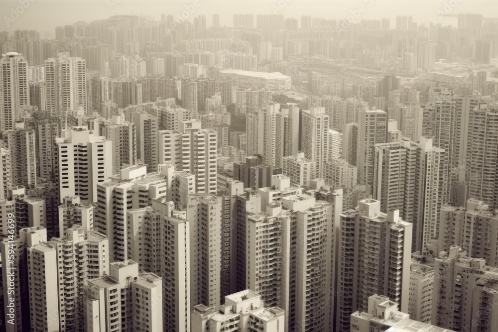 Obraz premium bustling urban skyline with towering skyscrapers. Generative AI