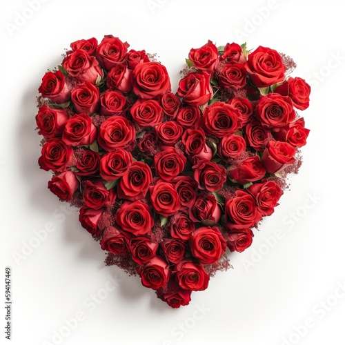 Heart made of beautiful red roses on a distinct white background  Generative AI