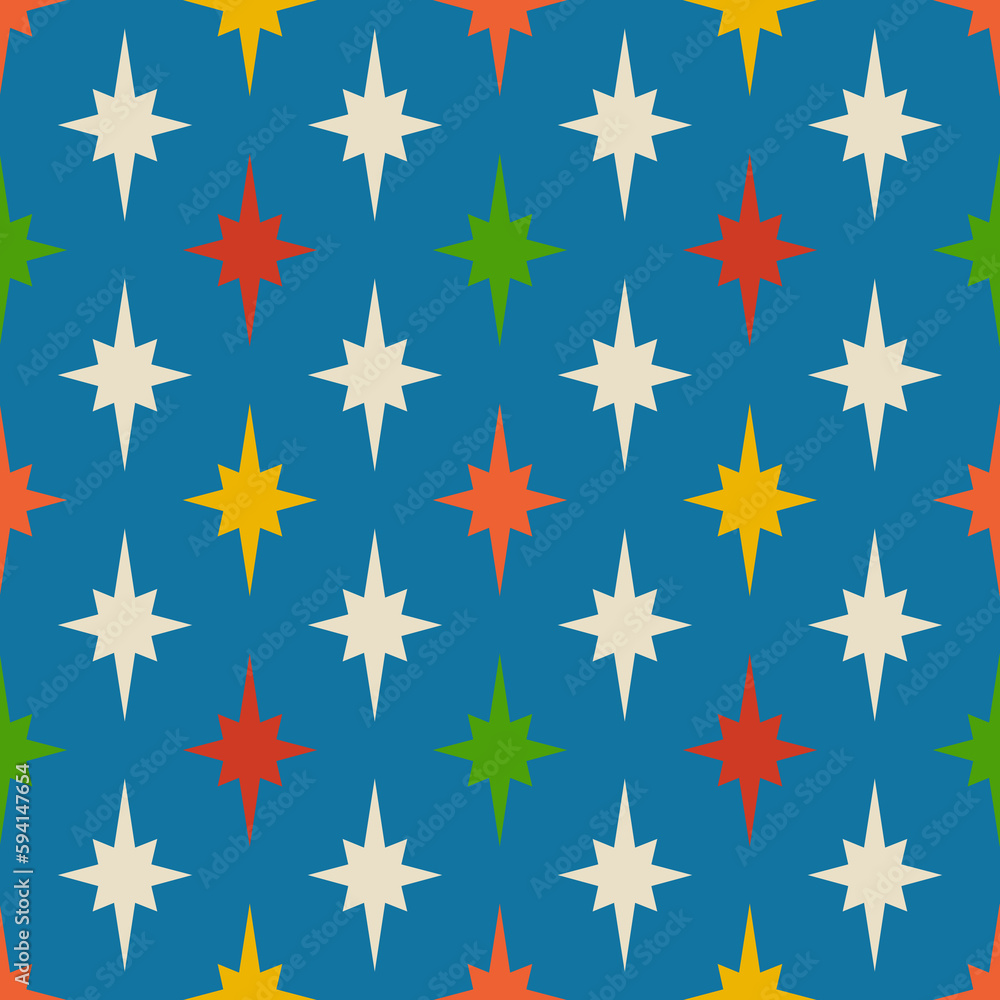 Blue colorful starry seamless pattern