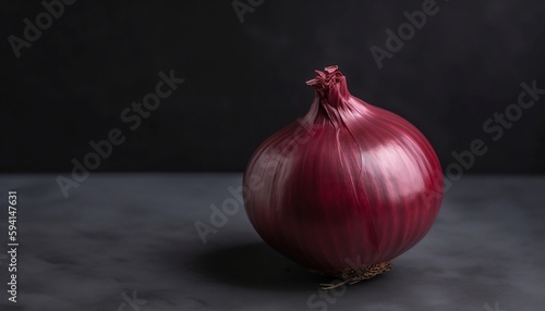 A Red Onion On A Grey Background, Generative AI