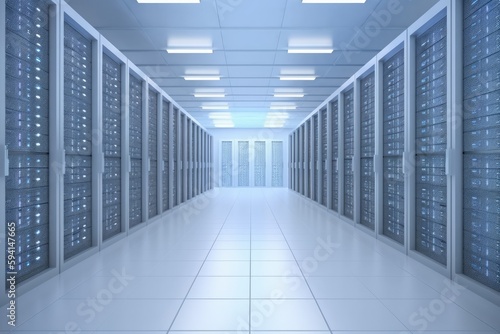 data center with rows of servers in a large room. Generative AI