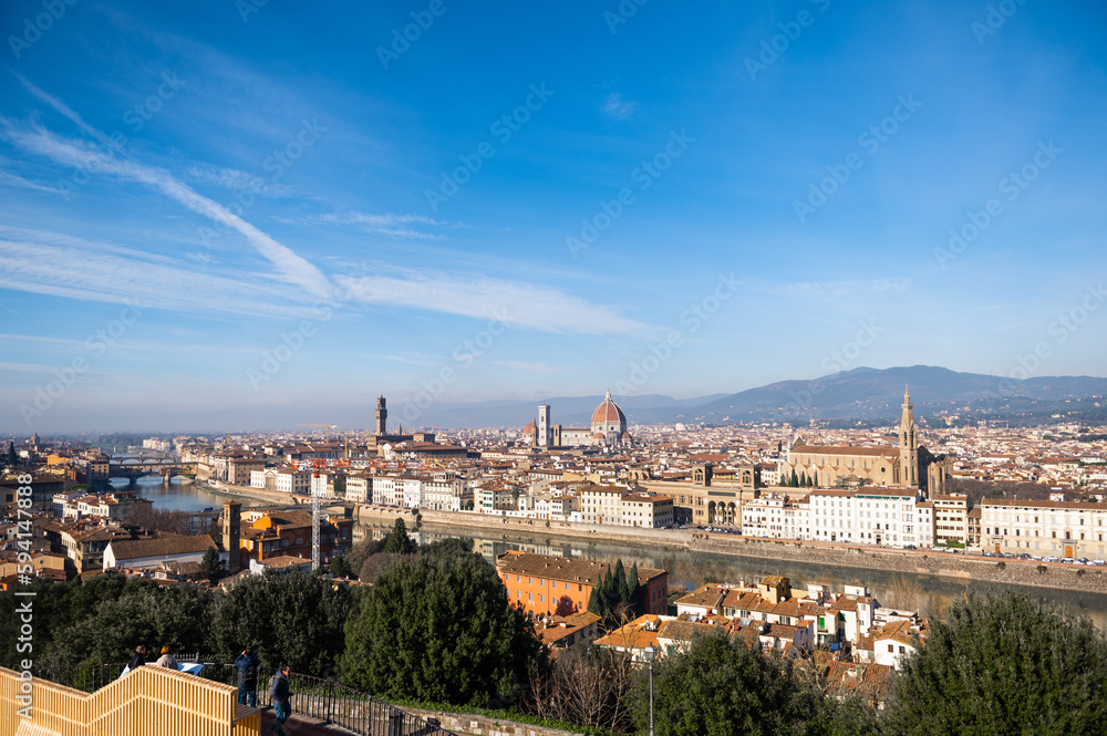 Panoramic view of Florence. Cattedrale di Santa Maria del Fiore. a bright morning day in Italy.