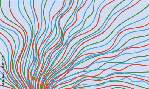 Abstract colorful pattern of wavy lines on a blue background. Composition in the form of an arbitrary multicolored doodle. Vector illustration, EPS 10. Minimalistic style. Copy space.