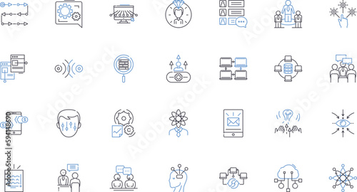 Content media line icons collection. Video, Audio, Blog, Podcast, Infographic, Website, Article vector and linear illustration. Slideshow,Interview,Animation outline signs set