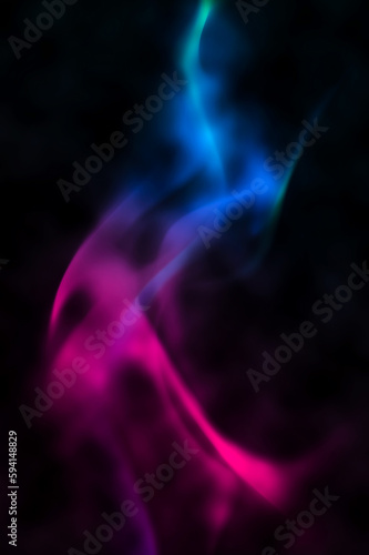 A pink and blue smoke with a blue smoke trail in the background.