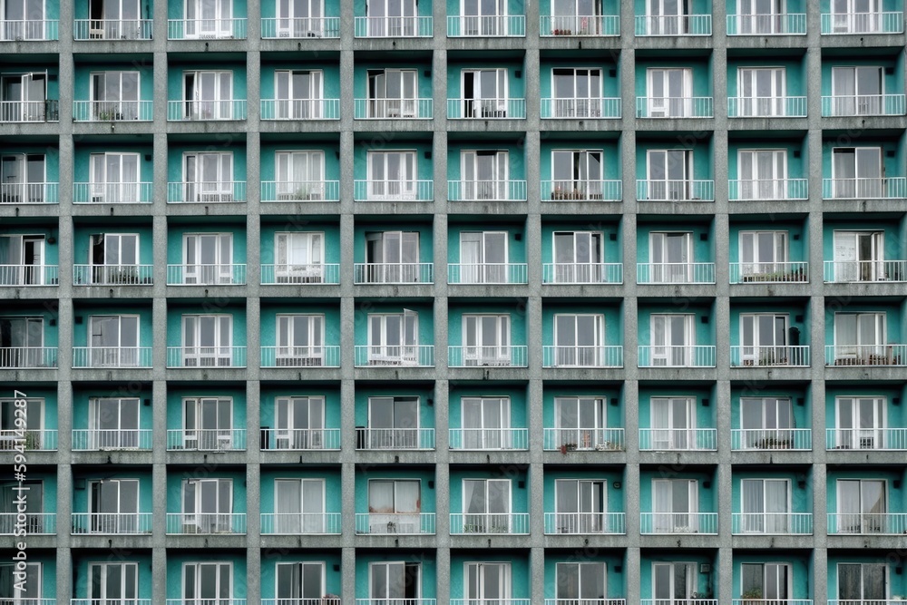 skyscraper with numerous windows and balconies. Generative AI skyscraper with numerous windows and balconies. Generative AI