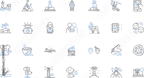 Regenerative travel line icons collection. Sustainability, Eco-friendliness, Conservation, Rejuvenation, Renewal, Restoration, Regrowth vector and linear illustration. Healing,Nourishment