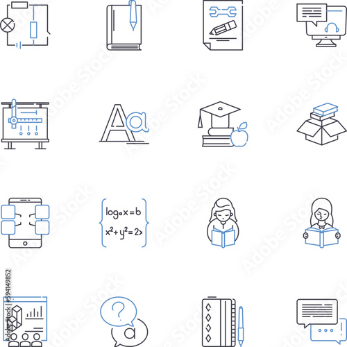 Experimentation-investigation line icons collection. Hypothesis, Variables, Analysis, Procedure, Control, Results, Precision vector and linear illustration. Trial,Analysis,Interpretation outline signs