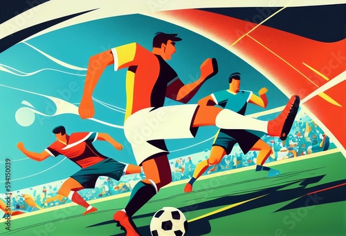 Illustration of football players are competing on the field Created with Generative AI technology.