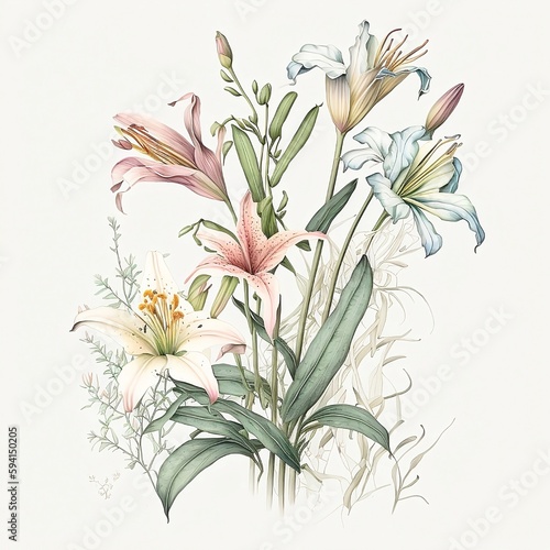 Lilies illustration on a white background  ai generated 