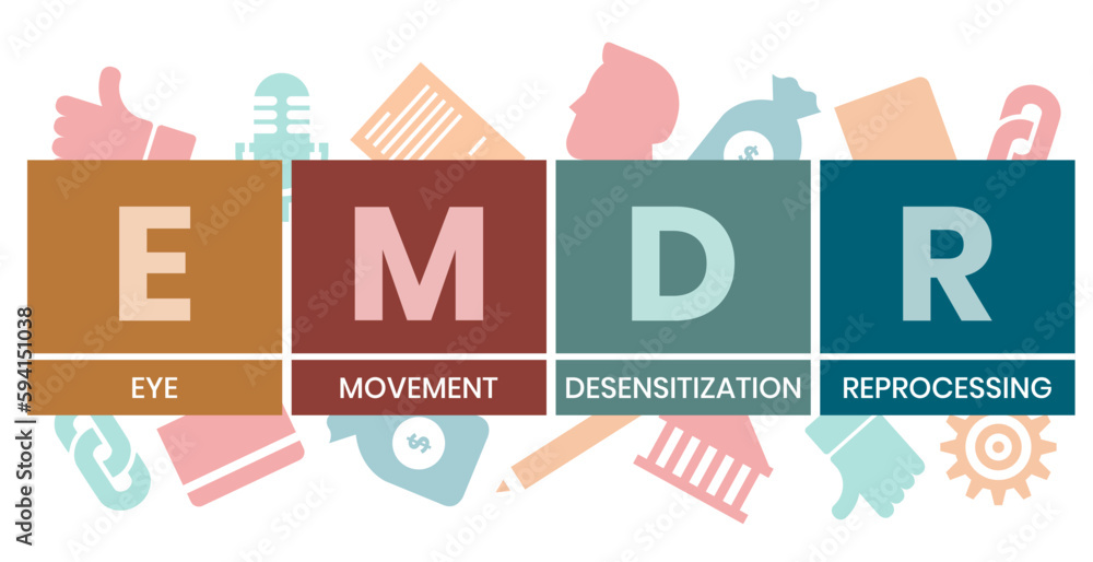 EMDR - Eye Movement Desensitization Reprocessing acronym. business concept background. vector illustration concept with keywords and icons. lettering illustration with icons for web banner, flyer - obrazy, fototapety, plakaty 