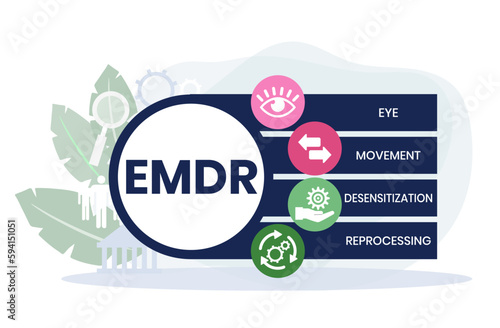 EMDR - Eye Movement Desensitization Reprocessing acronym. business concept background. vector illustration concept with keywords and icons. lettering illustration with icons for web banner, flyer