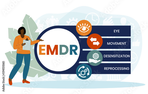 EMDR - Eye Movement Desensitization Reprocessing acronym. business concept background. vector illustration concept with keywords and icons. lettering illustration with icons for web banner, flyer