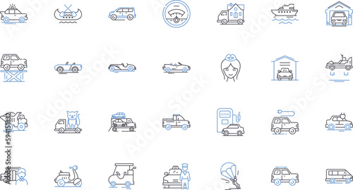 Ride-hailing line icons collection. Uber, Lyft, Grab, DiDi, Ola, Taxify, Go-Jek vector and linear illustration. Bolt,Cabify,Yandex outline signs set