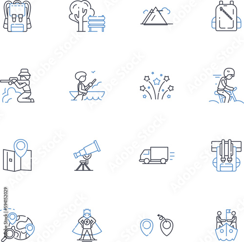 Investigating line icons collection. Discovery, Research, Examination, Inspection, Scrutiny, Analysis, Evaluation vector and linear illustration. Verification,Detection,Inquest outline signs set