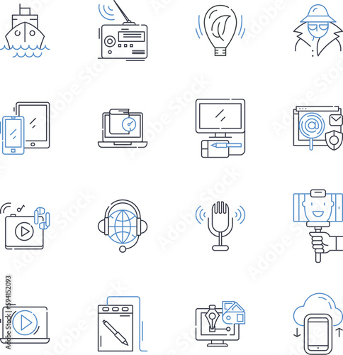 Microelectronics line icons collection. Silicon, Nanotechnology, Miniaturization, Semiconductor, Circuit, MEMS, Transistor vector and linear illustration. Interconnect,Fabrication,Photolithography