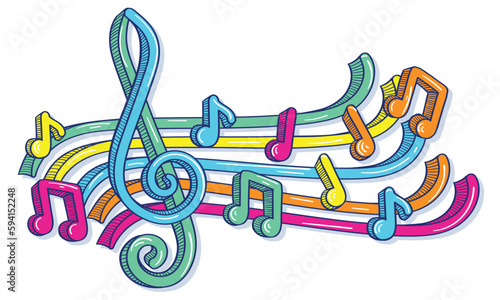 Musical melody - funky colorful clef and notes decorative design