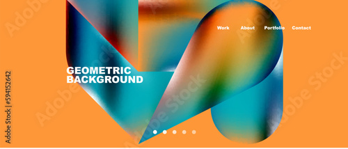 Glassmorphism landing page background template. Colorful glass shapes with metallic effect abstract composition for wallpaper, banner, background