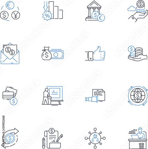 Financial services line icons collection. Budgeting, Investing, Insurance, Loans, Retirement, Taxation, Savings vector and linear illustration. Wealth,Credit,Banking outline signs set