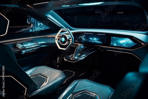 Futuristic personal transport or vehicle interior background. generative AI © vladdeep
