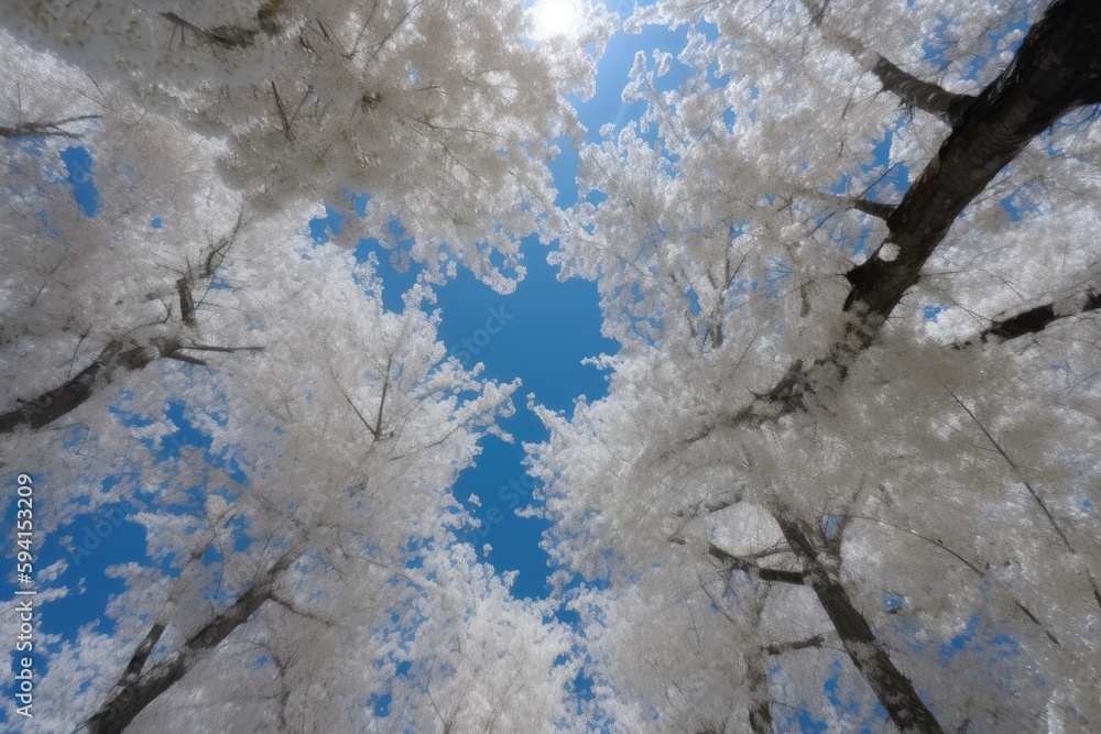 Fototapeta premium serene forest with tall trees and lush green grass. Generative AI