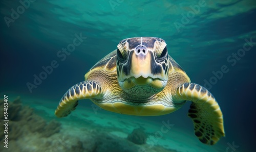 The joy of a happy sea turtle swimming in its portrait Creating using generative AI tools