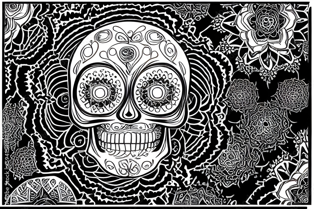 Obraz premium ai-generated illustration of a very intricate skull done in a pen and ink style