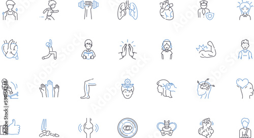 Global economy line icons collection. Interconnected, Competition, Multinational, Cooperation, Outsourcing, Inflation, Deflation vector and linear illustration. Tariffs,Exchange rates,Growth outline