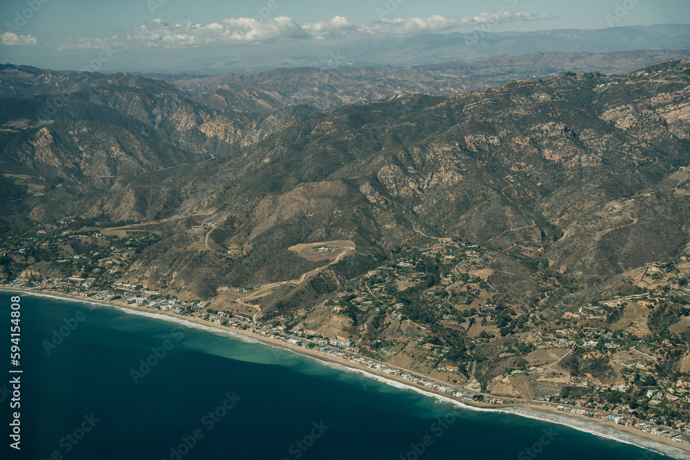 Aerial view of Leo Carrillo State Park and Pacific Coast in Malibu, California.