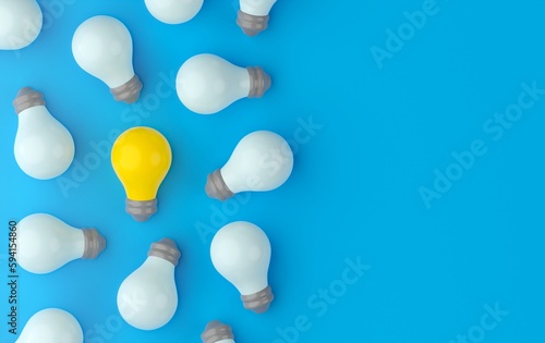 Idea concept, light bulb background. 3d illustration of business solution or inspiration with copy space
