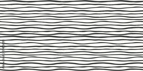 Striped wave pattern background border. Vector seamless repeat pattern banner of hand drawn organic wavy black and white stripes.
