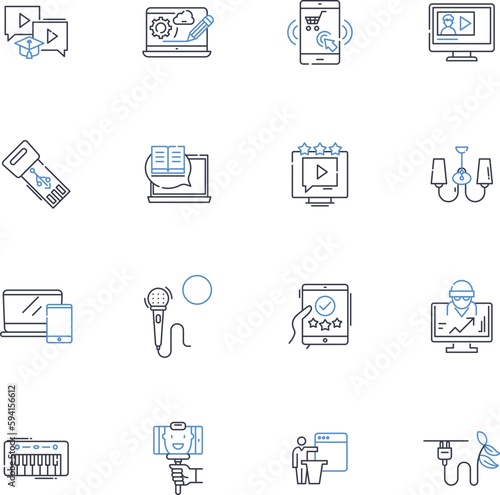 Circuitry line icons collection. Conductivity, Compnts, Resistor, Capacitor, Voltage, Diode, Transistor vector and linear illustration. Integrated,Logic,Amplifier outline signs set