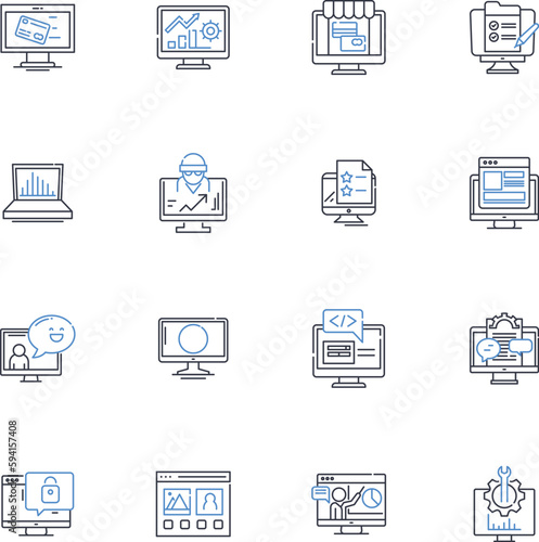 Programming Technology line icons collection. Coding, Algorithms, Syntax, Debugging, Algorithmic, Frameworks, Automation vector and linear illustration. Parallelism,Scalability,Database outline signs