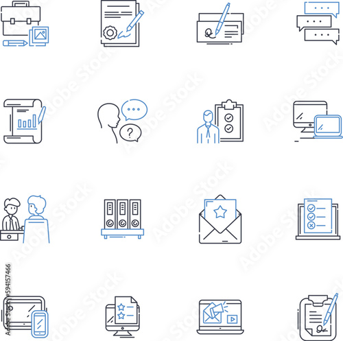 Copy concocting line icons collection. Writing, Creativity, Innovation, Inspiration, Storytelling, Editing, Articulation vector and linear illustration. Imagination,Consistency,Clarity outline signs