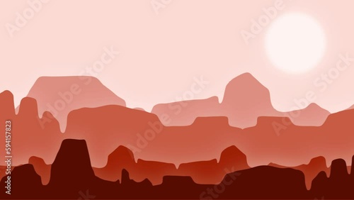 Natural Scenery With Silhouettes Of Canyon Mountains. Brown Mountain Landscape View