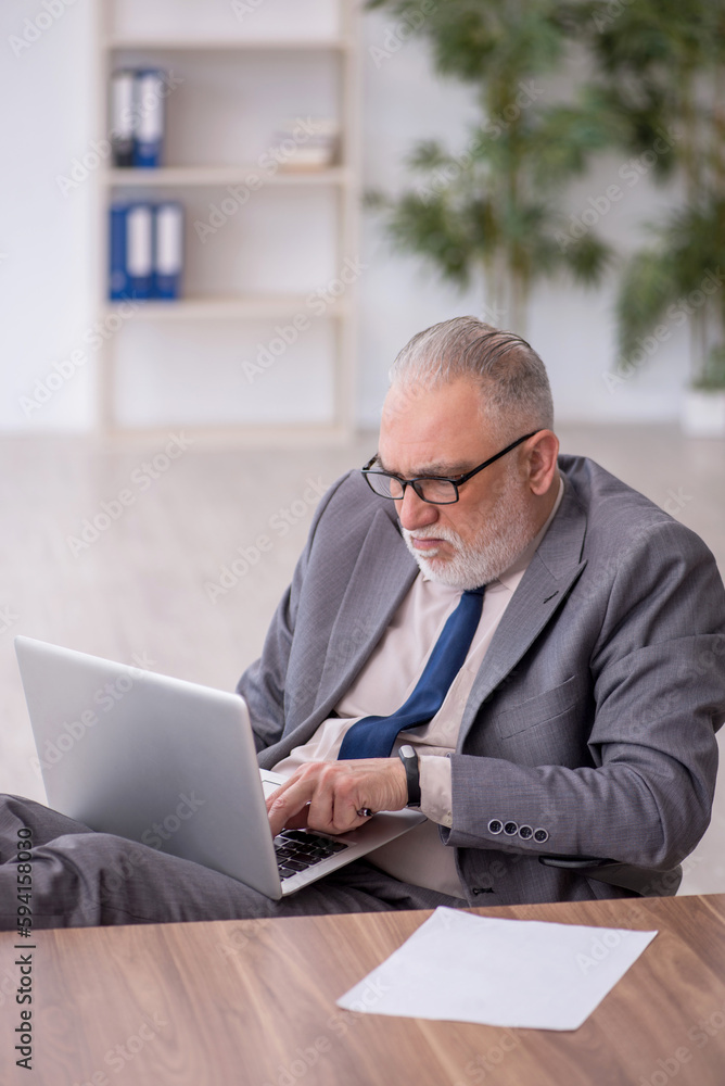 Old male employee working in the office Old male employee working in the office