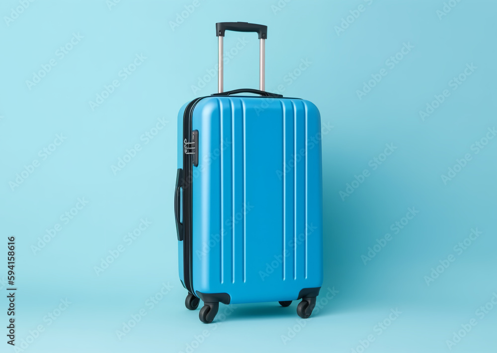 blue suitcase, travel vacation concept with empty space photo, minimal style, isolated background - Generative AI blue suitcase, travel vacation concept with empty space photo, minimal style, isolated background - Generative AI