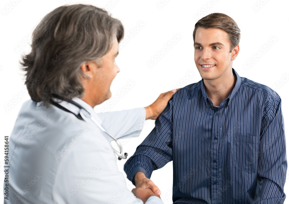Portrait of a Mature Doctor Shaking Hands with Young Patient Portrait of a Mature Doctor Shaking Hands with Young Patient
