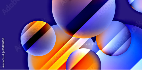 Colorful shiny and glossy circles abstract composition with light and shadow effects, geometric vector abstract background