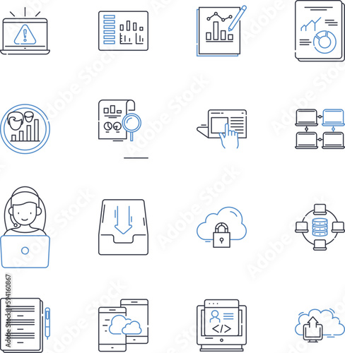 Leadership and management line icons collection. Vision, Strategy, Accountability, Decisiveness, Empathy, Inspiration, Communication vector and linear illustration. Innovation,Adaptability,Delegation