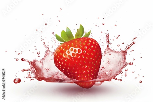 illustration of fresh strawberry fruit with water splash on white background. Generative AI