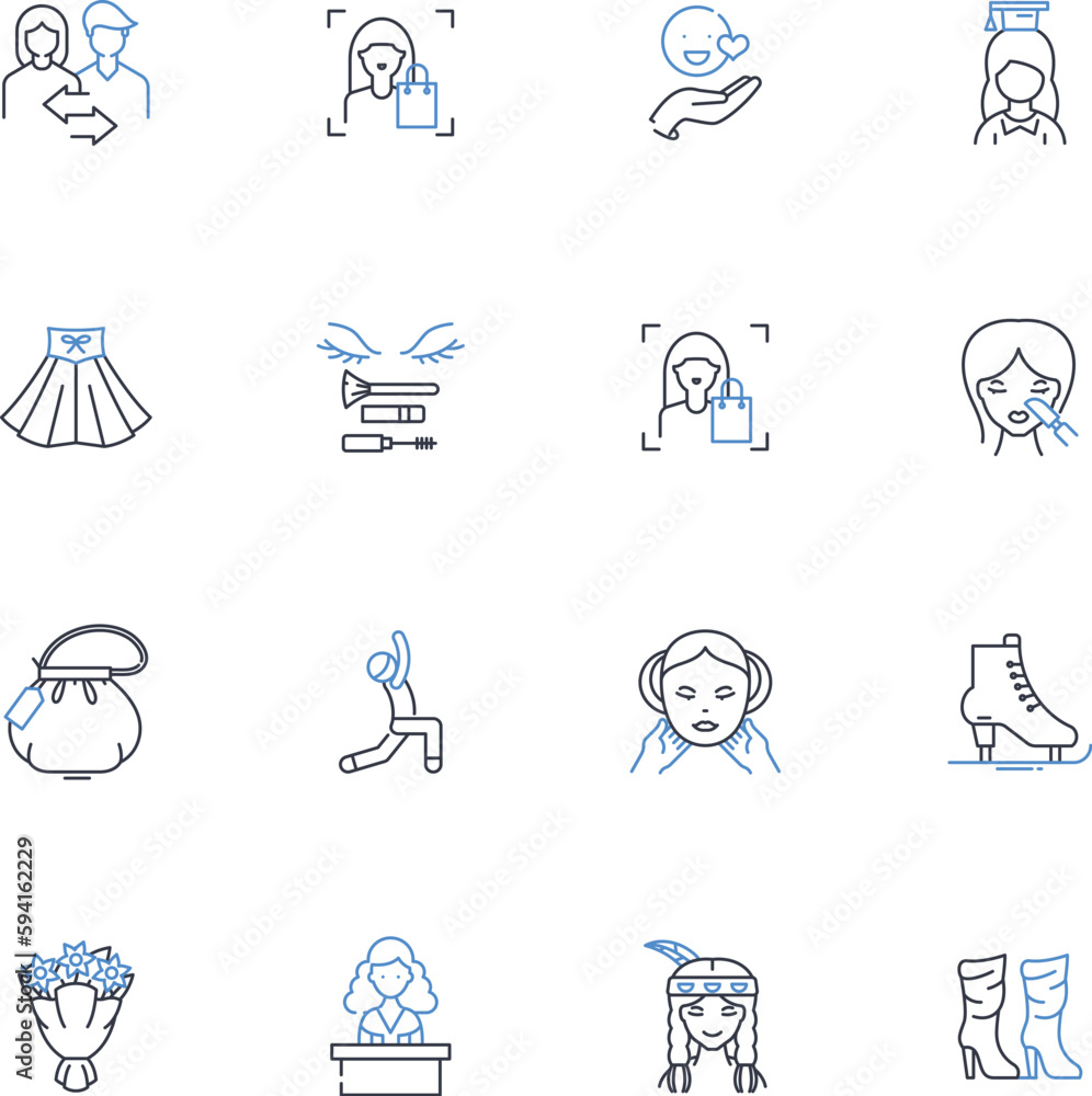 Fototapeta premium Duchess line icons collection. Royal, Aristocrat, Noble, Wealthy, Elegant, Sophisticated, Graceful vector and linear illustration. Fashionable,Prestigious,Grand outline signs set