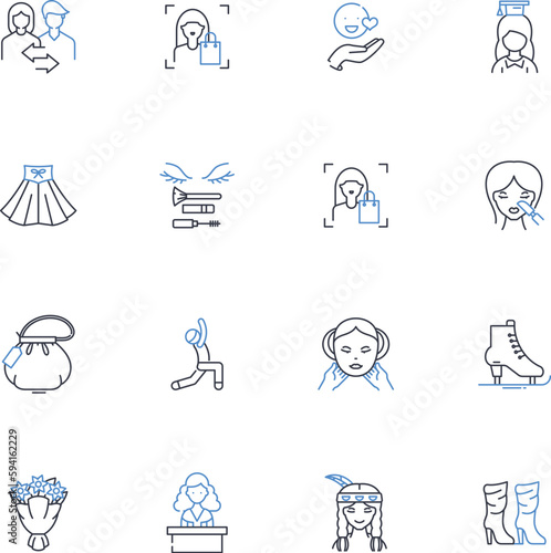 Duchess line icons collection. Royal, Aristocrat, Noble, Wealthy, Elegant, Sophisticated, Graceful vector and linear illustration. Fashionable,Prestigious,Grand outline signs set