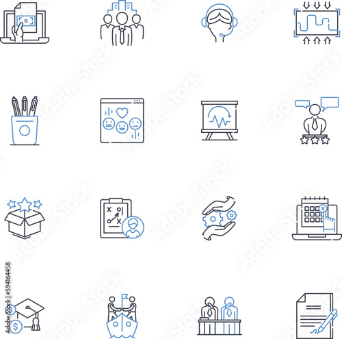 International trade studies line icons collection. Globalization, Exports, Imports, Tariffs, Trade agreements, Free trade, Protectionism vector and linear illustration. Comparative advantage,Balance